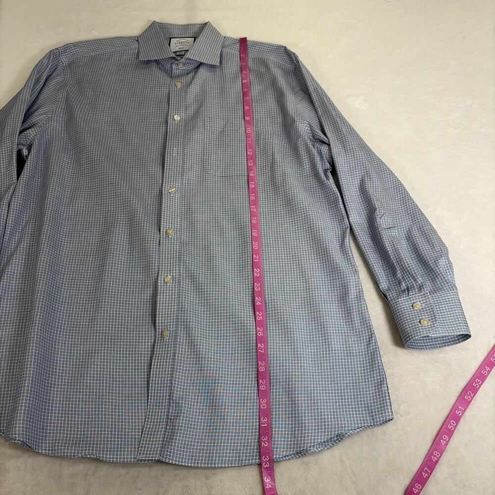 Charles Tyrwhitt Mens Dress Shirt 17.5-35 L Slim Fit Non-Iron Blue White Chrty - Picture 8 of 13